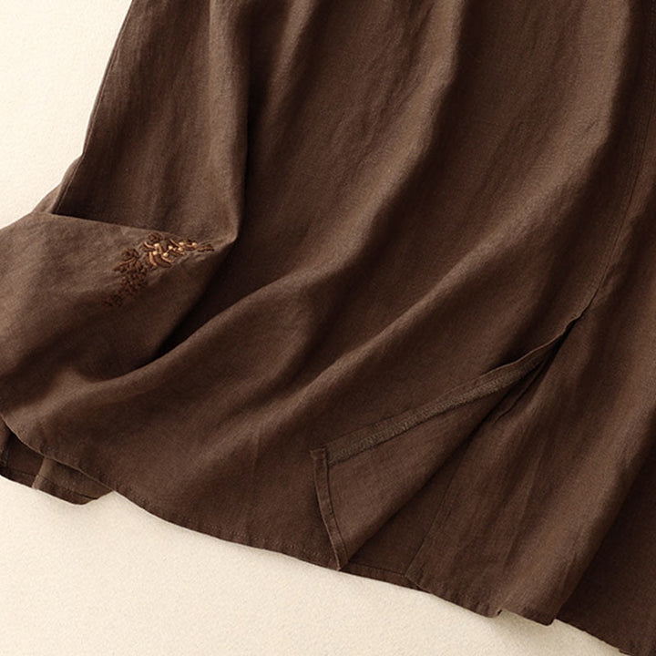 Buddha Stones Vintage Solid Embroidery Drawstring Women's Skirt With Pockets - image 16