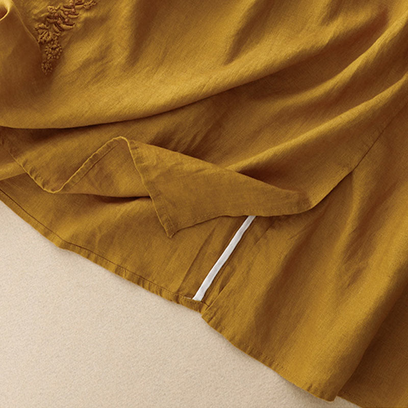 Buddha Stones Vintage Solid Embroidery Drawstring Women's Skirt With Pockets - image 25