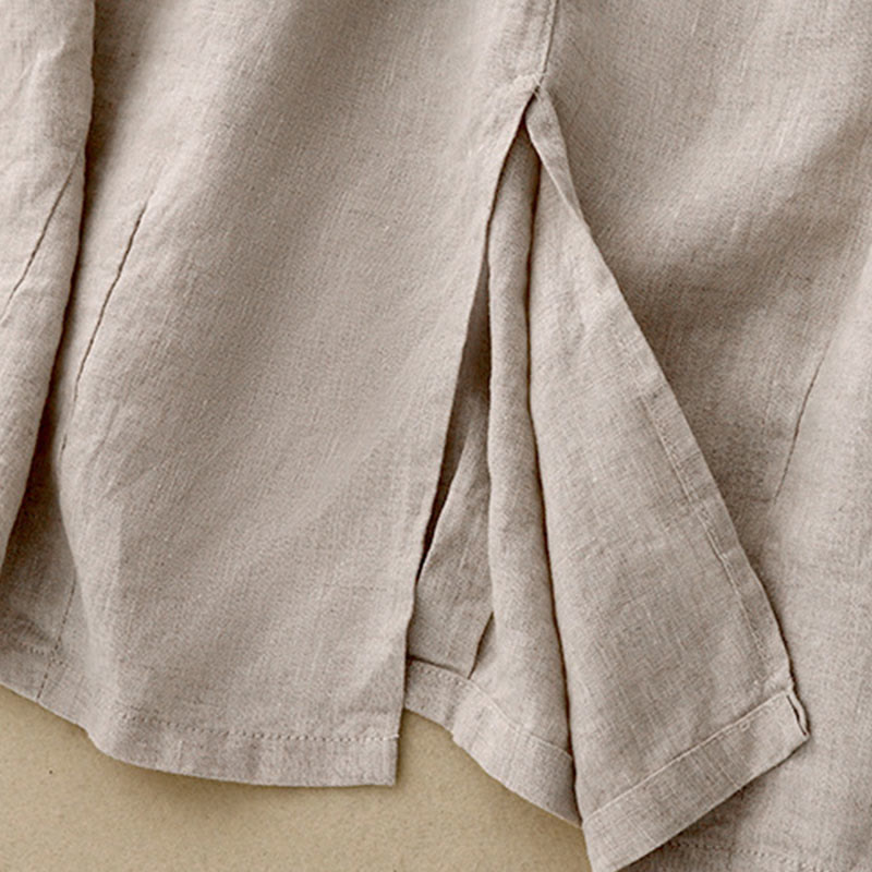 Buddha Stones Vintage Casual Plain Side Slit Elastic Waist Cotton Linen Women's Skirt With Pockets - image 6