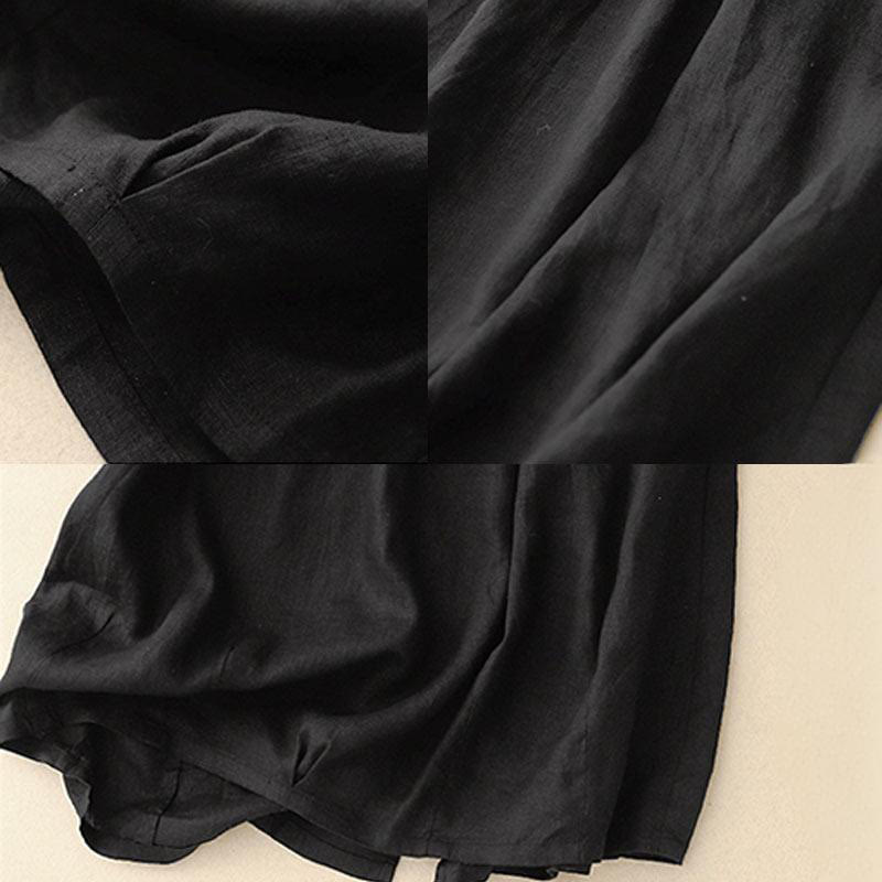 Buddha Stones Vintage Casual Plain Side Slit Elastic Waist Cotton Linen Women's Skirt With Pockets - image 14