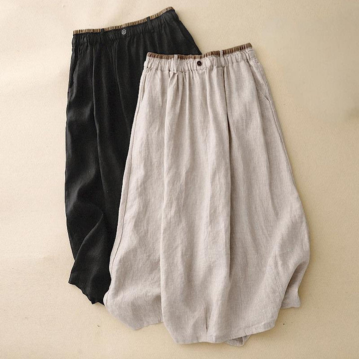 Buddha Stones Vintage Casual Plain Side Slit Elastic Waist Cotton Linen Women's Skirt With Pockets - image 15