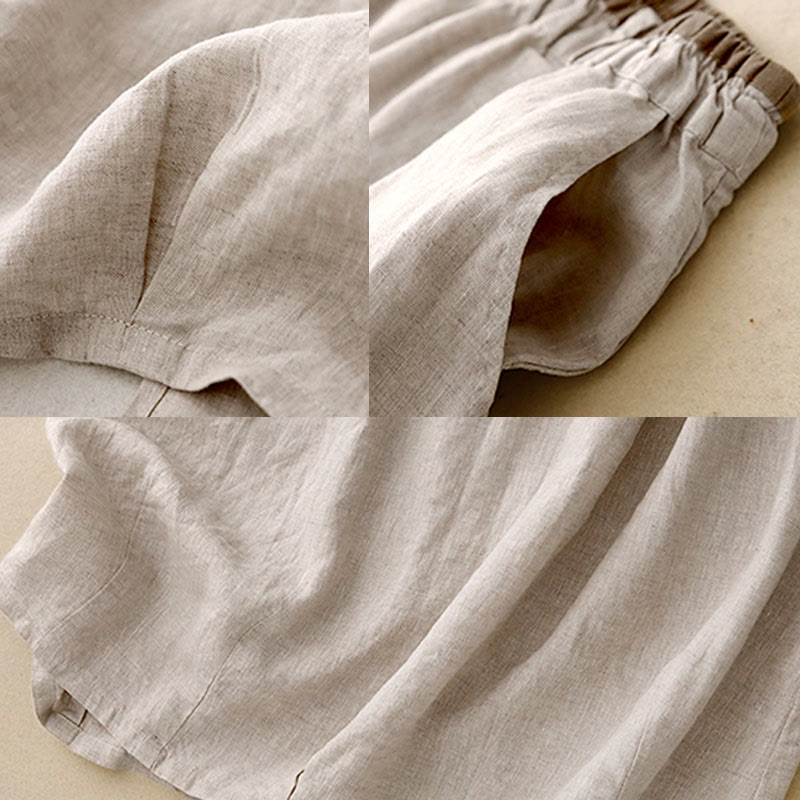 Buddha Stones Vintage Casual Plain Side Slit Elastic Waist Cotton Linen Women's Skirt With Pockets - image 7