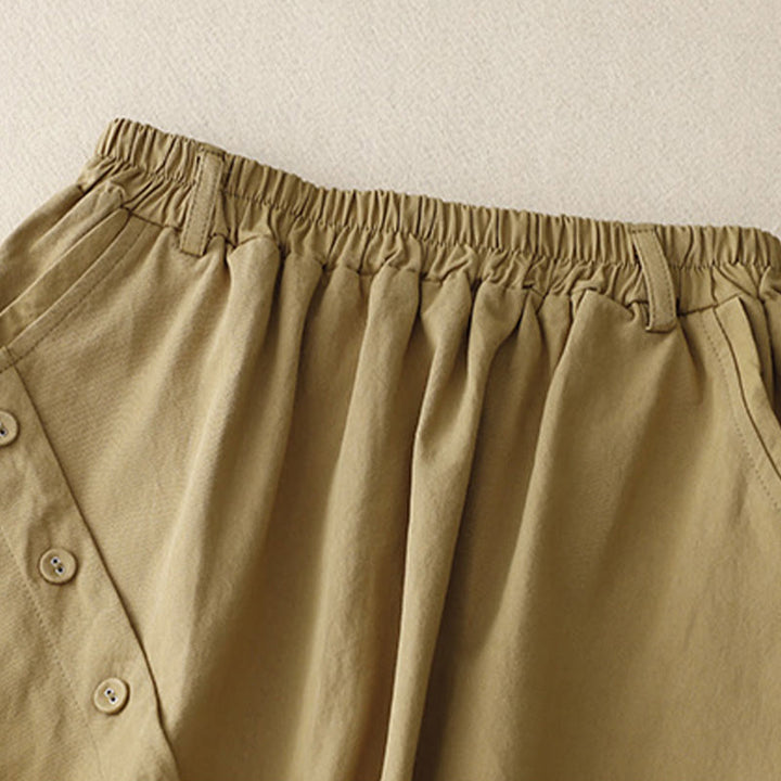 Buddha Stones Casual Plain Asymmetrical Button Design Cotton Women's Skirt With Pockets - image 2