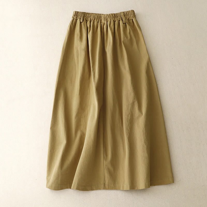 Buddha Stones Casual Plain Asymmetrical Button Design Cotton Women's Skirt With Pockets - image 1