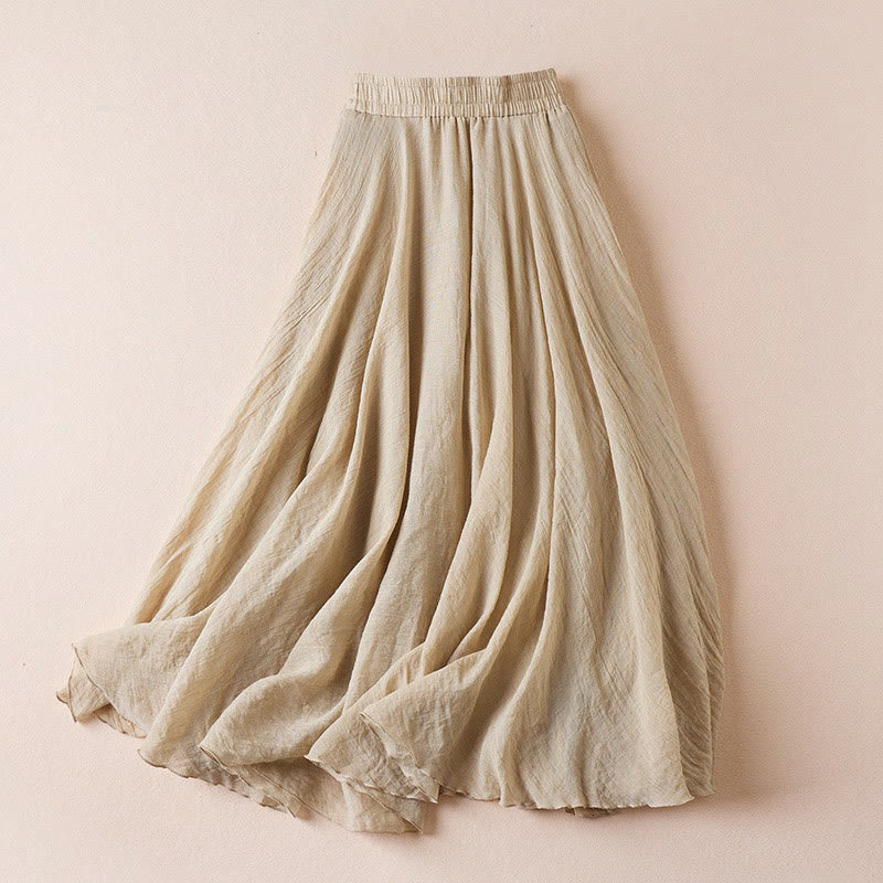 Buddha Stones Vintage Casual Pure Color High Waist Women's Skirt - PaleGoldenrod - US4，UK/AU8，EU36 (L) - image 0
