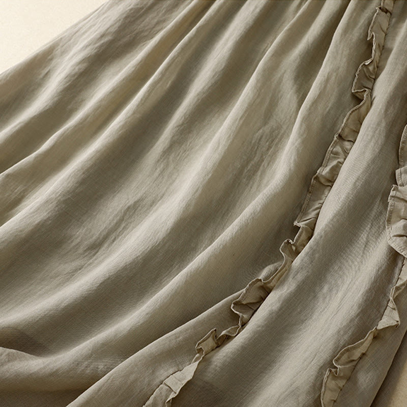 Buddha Stones Summer Plain Ruffle Design Women's Cotton Skirt - image 6