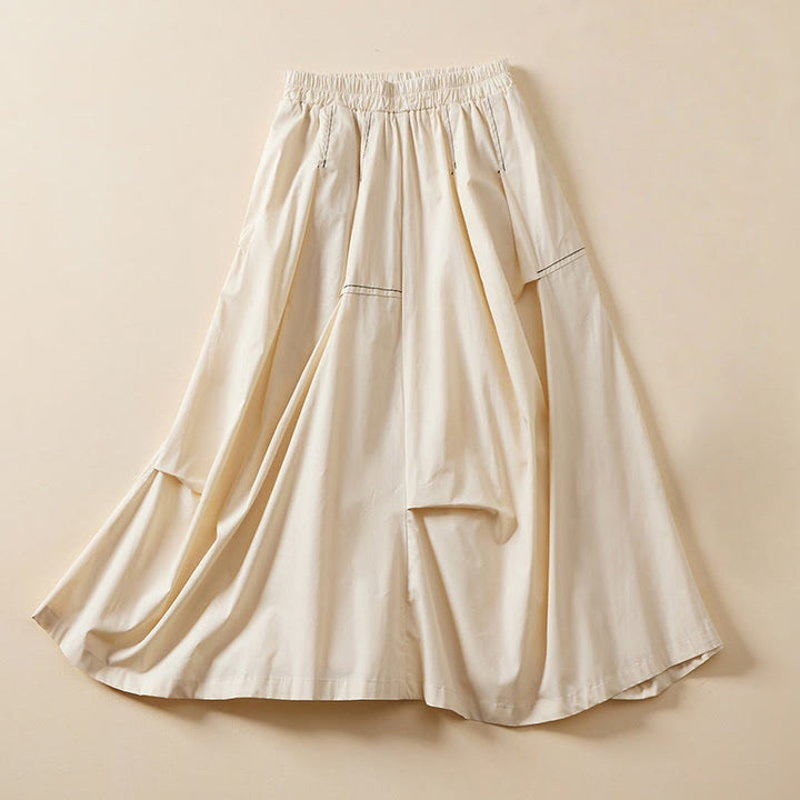 Buddha Stones Summer Casual Irregular Design Women's Cotton Skirt With Pockets - PapayaWhip - US8-10，UK/AU12-14，EU40-42 (2XL) - image 0