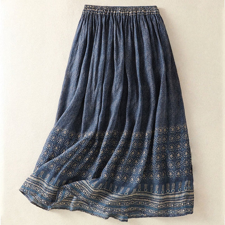 Buddha Stones Vintage Ethnic Floral Pattern Lined Drawstring Women's Skirt With Pockets - image 2