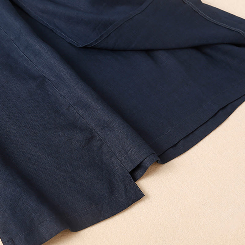 Buddha Stones Vintage Summer Asymmetrical High Waist Women's Cotton Linen Skirt With Pockets - image 7