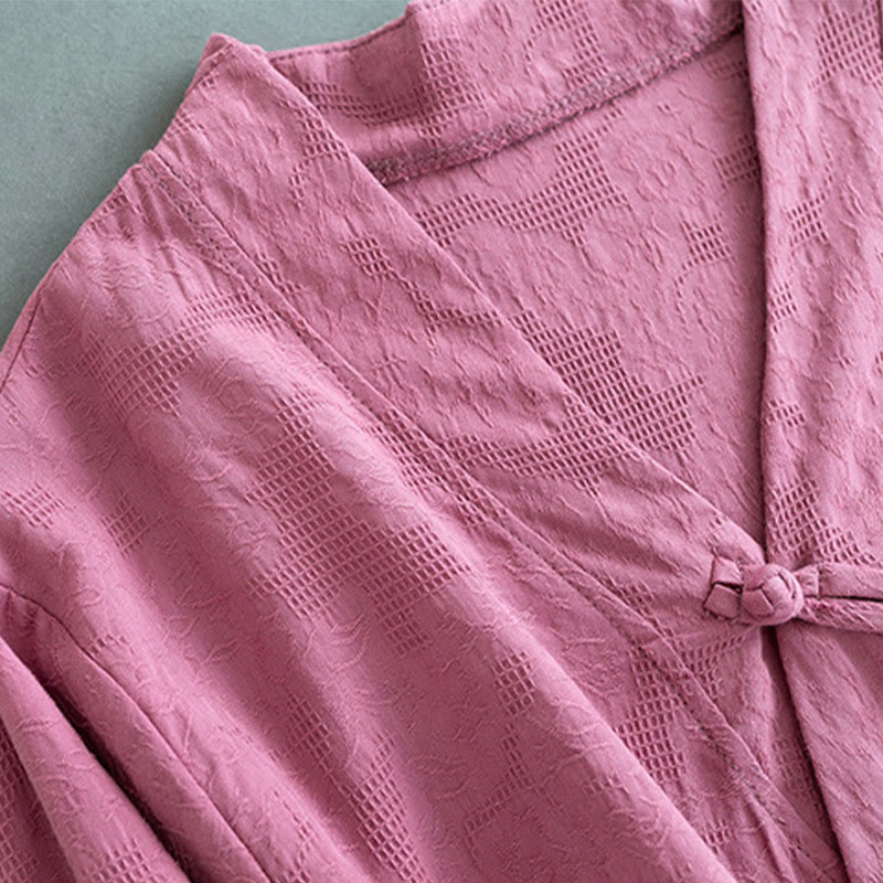 Buddha Stones Casual Solid Color Frog Button Long Sleeve Zen Cotton Linen Women's Shirt - image 12