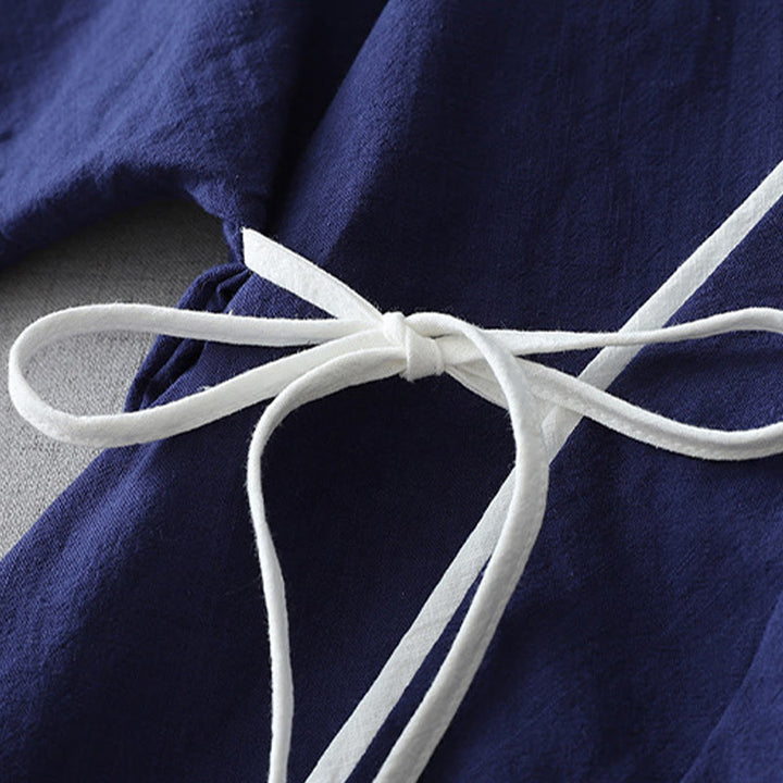 Buddha Stones Casual Color Stitching V-Neck Three Quarter Sleeve Zen Cotton Linen Women's Shirt - image 2