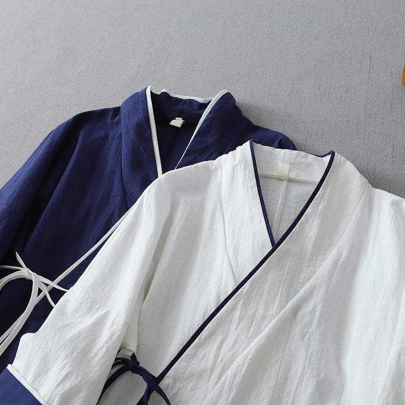 Buddha Stones Casual Color Stitching V-Neck Three Quarter Sleeve Zen Cotton Linen Women's Shirt - image 12