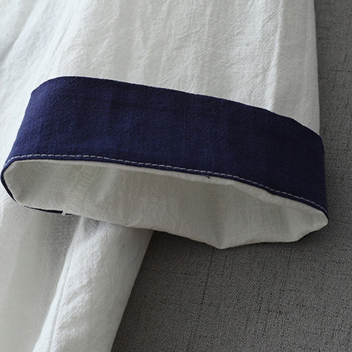 Buddha Stones Casual Color Stitching V-Neck Three Quarter Sleeve Zen Cotton Linen Women's Shirt - image 8