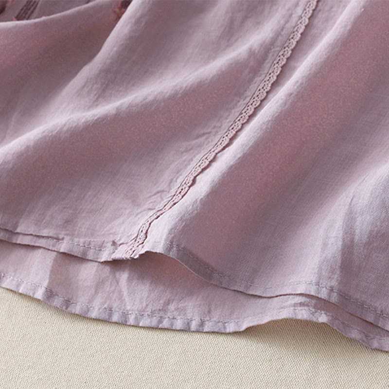 Buddha Stones Casual Shooting Star Embroidery V-Neck Half Sleeve Cotton Linen Women's Shirt - image 7