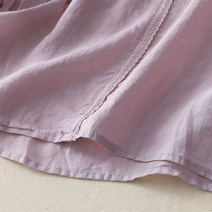 Buddha Stones Casual Shooting Star Embroidery V-Neck Half Sleeve Cotton Linen Women's Shirt - image 7