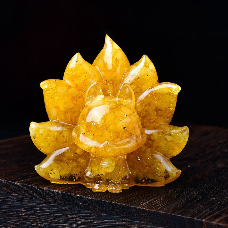 Buddha Stones Small Various Stone Pink Crystal Citrine Amethyst Nine Tailed Fox Warmth Home Decoration - Citrine 8.8*6.9*8cm - image 4