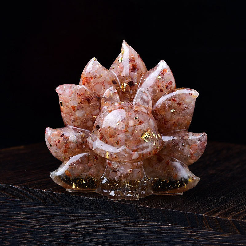 Buddha Stones Small Various Stone Pink Crystal Citrine Amethyst Nine Tailed Fox Warmth Home Decoration - Golden Strawberry Quartz 8.8*6.9*8cm - image 11