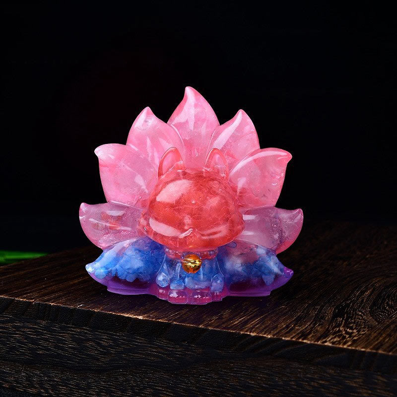 Buddha Stones Small Various Stone Pink Crystal Citrine Amethyst Nine Tailed Fox Warmth Home Decoration - Aquamarine+Red Stone+Pink Crystal 8.8*6.9*8cm - image 27