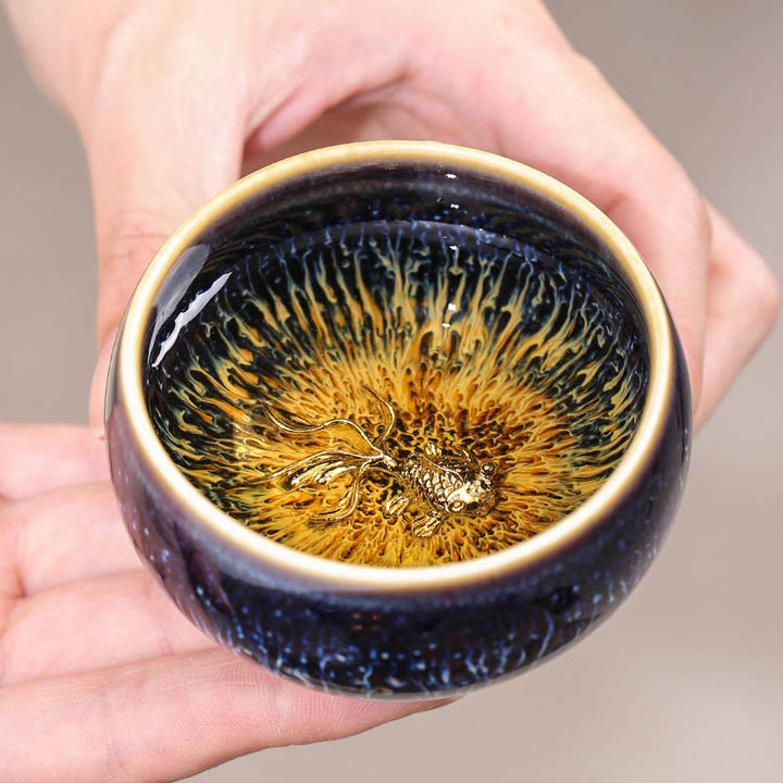 Buddha Stones Handmade Chinese Jianzhan Koi Fish Lotus Dragon Phoenix 12 Chinese Zodiac Ceramic Teacup Kung Fu Tea Cup 70ml - image 2