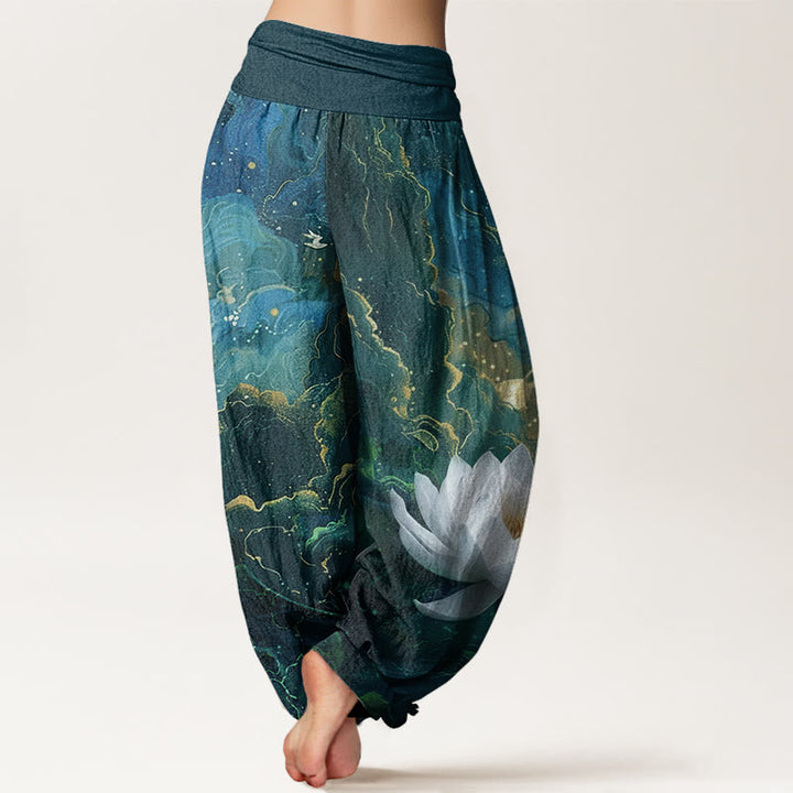 Buddha Stones Casual Lotus Starry Sky Clouds Pattern Women's Elastic Waist Harem Pants - image 2