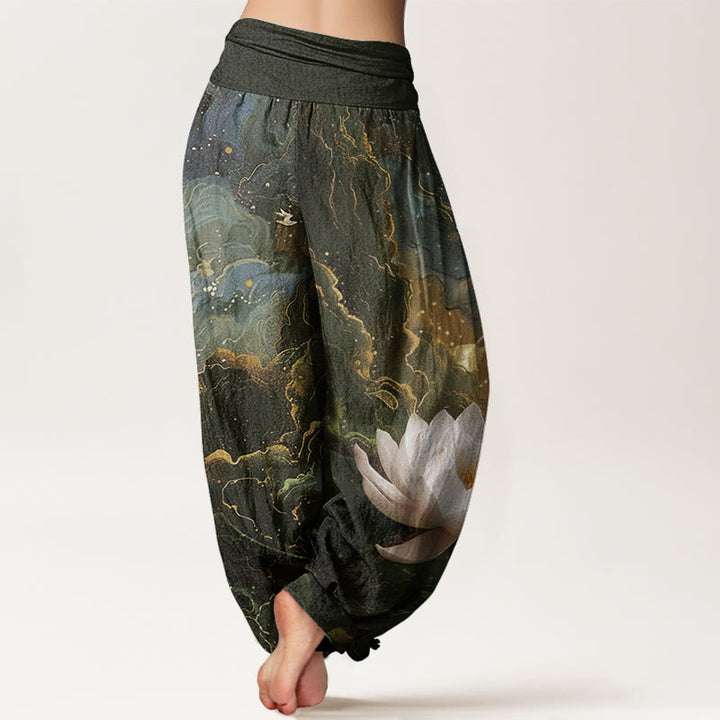 Buddha Stones Cotton Casual Lotus Starry Sky Clouds Pattern Women's Elastic Waist Harem Pants - image 6