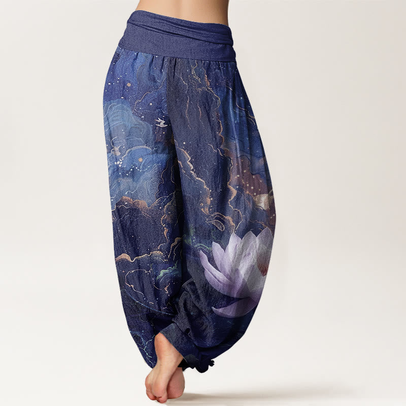 Buddha Stones Casual Lotus Starry Sky Clouds Pattern Women's Elastic Waist Harem Pants - image 9