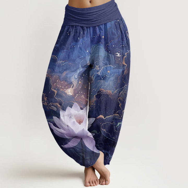 Buddha Stones Casual Lotus Starry Sky Clouds Pattern Women's Elastic Waist Harem Pants - Navy - US22，UK/AU26，EU54 (6XL) - image 7