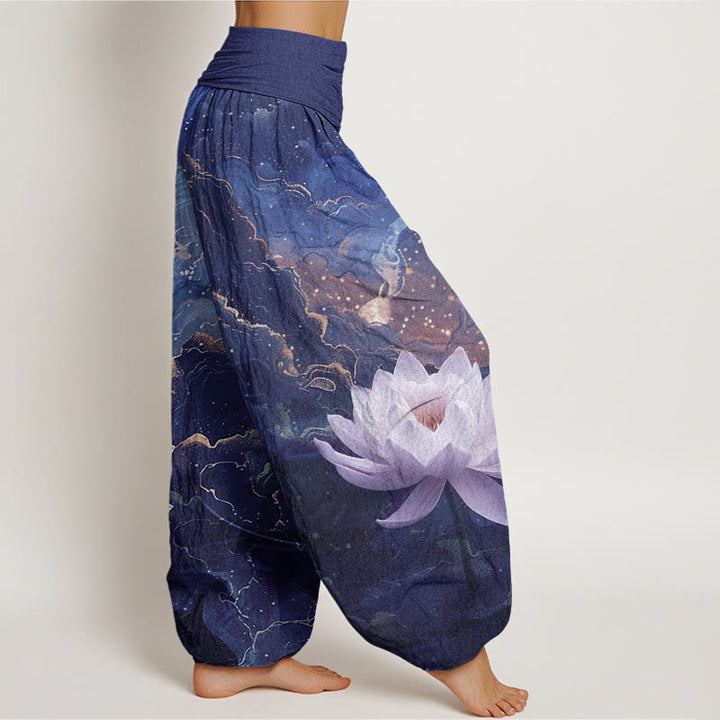Buddha Stones Casual Lotus Starry Sky Clouds Pattern Women's Elastic Waist Harem Pants - image 8