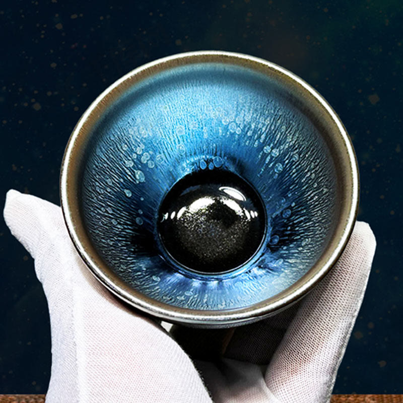 Buddha Stones Handmade Chinese Jianzhan Oil Drop Spots Pattern Ceramic Teacup Tenmoku Kung Fu Tea Cup 150ml - image 0