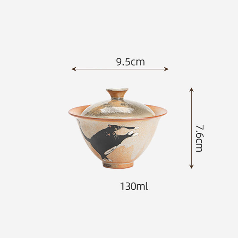 Buddha Stones Cute Cat Ceramic Gaiwan Teacup Kung Fu Tea Cup With Lid 130ml - image 12