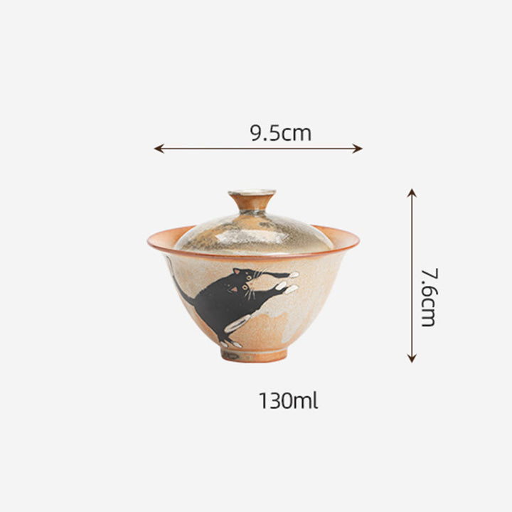 Buddha Stones Cute Cat Ceramic Gaiwan Teacup Kung Fu Tea Cup With Lid 130ml - image 12