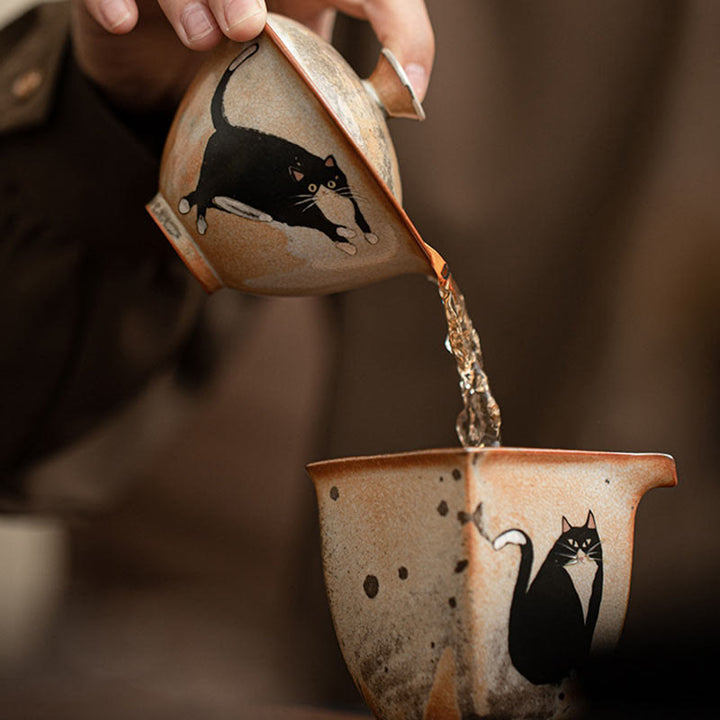 Buddha Stones Cute Cat Ceramic Gaiwan Teacup Kung Fu Tea Cup With Lid 130ml - image 9