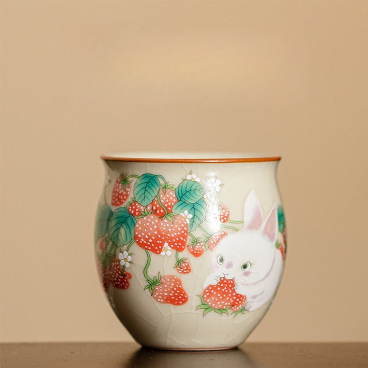 Buddha Stones Small Strawberry Rabbit Teacup Kung Fu Tea Cup 90ml With Gift Box