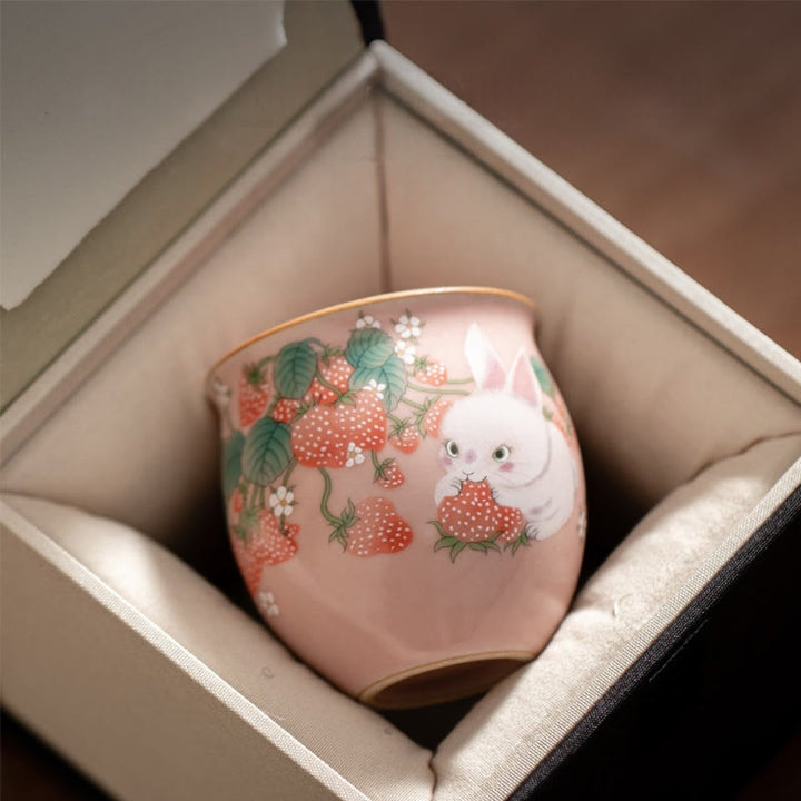 Buddha Stones Small Strawberry Rabbit Teacup Kung Fu Tea Cup 90ml With Gift Box