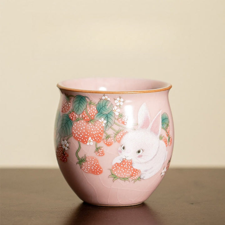 Buddha Stones Small Strawberry Rabbit Teacup Kung Fu Tea Cup 90ml With Gift Box