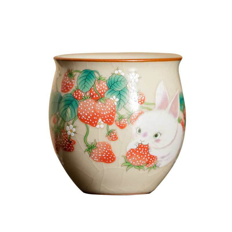 Buddha Stones Small Strawberry Rabbit Teacup Kung Fu Tea Cup 90ml With Gift Box