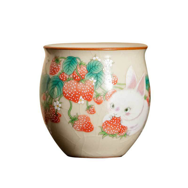 Buddha Stones Small Strawberry Rabbit Teacup Kung Fu Tea Cup 90ml With Gift Box