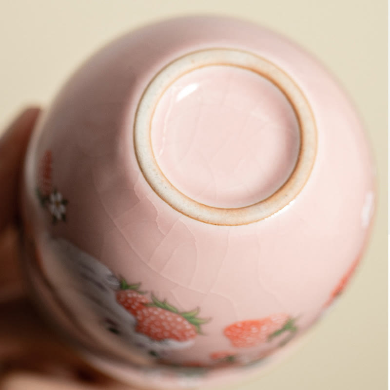 Buddha Stones Small Strawberry Rabbit Teacup Kung Fu Tea Cup 90ml With Gift Box