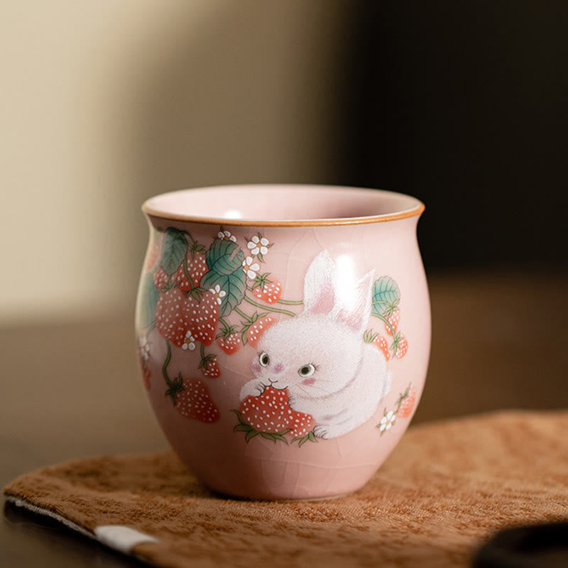 Buddha Stones Small Strawberry Rabbit Teacup Kung Fu Tea Cup 90ml With Gift Box