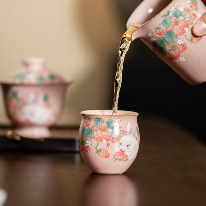 Buddha Stones Small Strawberry Rabbit Teacup Kung Fu Tea Cup 90ml With Gift Box