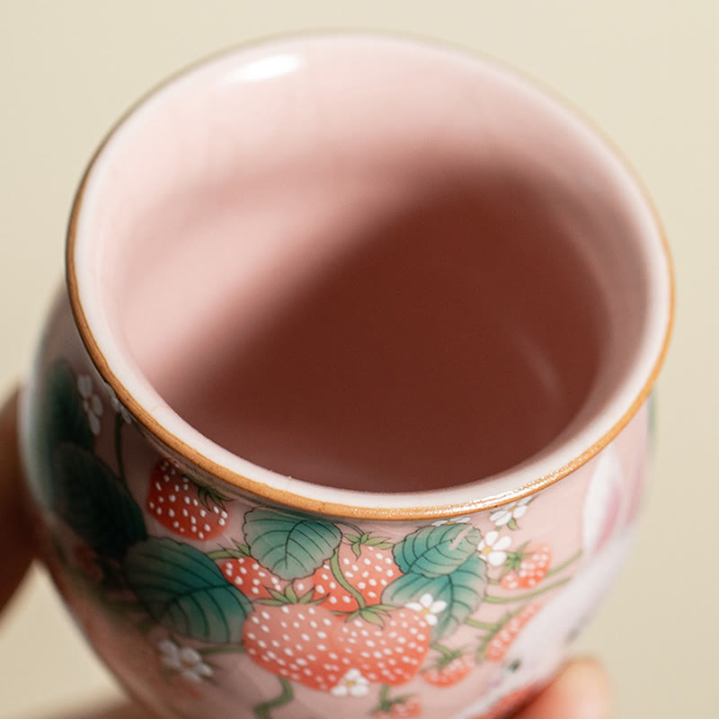 Buddha Stones Small Strawberry Rabbit Teacup Kung Fu Tea Cup 90ml With Gift Box