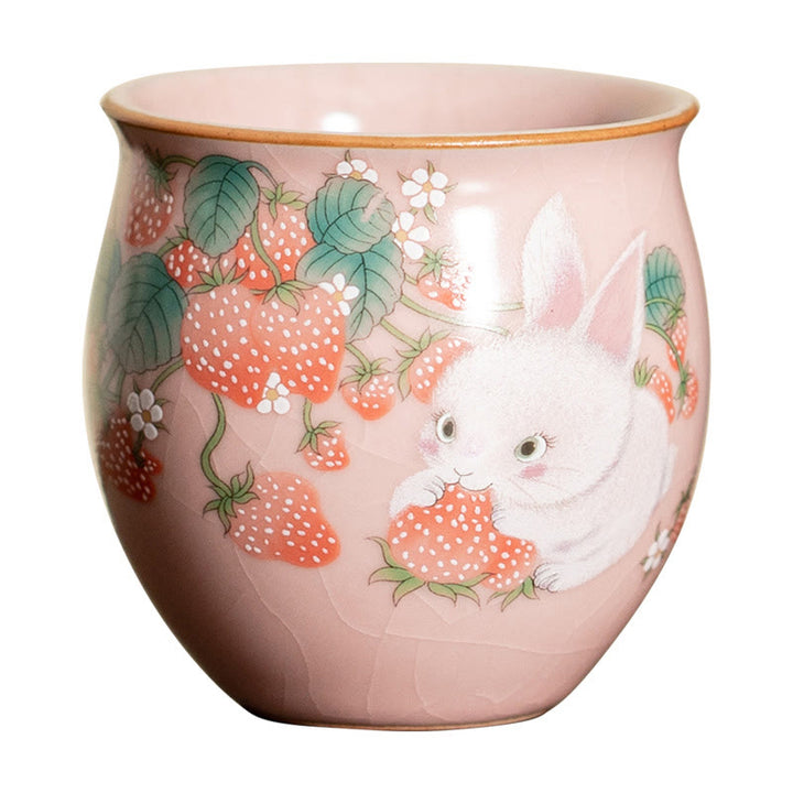 Buddha Stones Small Strawberry Rabbit Teacup Kung Fu Tea Cup 90ml With Gift Box