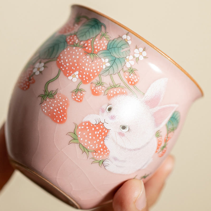 Buddha Stones Small Strawberry Rabbit Teacup Kung Fu Tea Cup 90ml With Gift Box