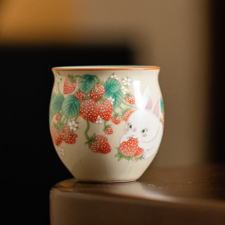 Buddha Stones Small Strawberry Rabbit Teacup Kung Fu Tea Cup 90ml With Gift Box