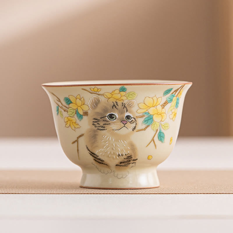 Buddha Stones Cute Cat Yellow Flowers Rabbit Teacup Kung Fu Tea Cup - Cat 7.6cm*5.5cm*70ml - image 17
