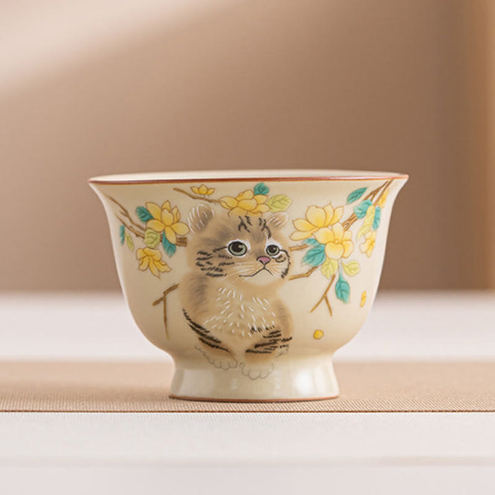 Buddha Stones Cute Cat Yellow Flowers Rabbit Teacup Kung Fu Tea Cup - Cat 7.6cm*5.5cm*70ml - image 17