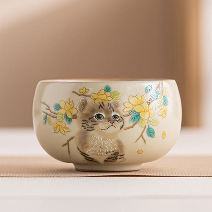 Buddha Stones Cute Cat Yellow Flowers Rabbit Teacup Kung Fu Tea Cup - Cat 7.6cm*4.8cm*160ml - image 18