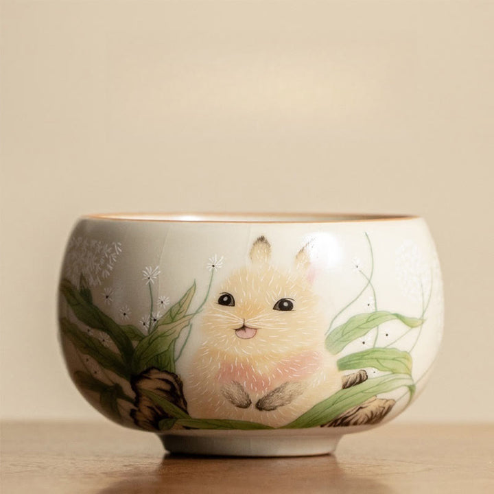 Buddha Stones Cute Cat Yellow Flowers Rabbit Teacup Kung Fu Tea Cup - Rabbit 7.6cm*4.8cm*160ml - image 19