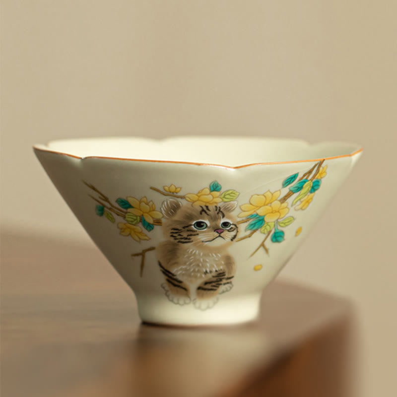 Buddha Stones Cute Cat Yellow Flowers Rabbit Teacup Kung Fu Tea Cup - Cat 10.2cm*5.3cm*120ml - image 20