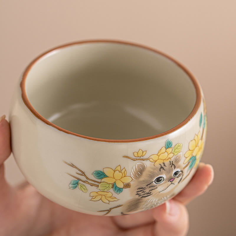 Buddha Stones Cute Cat Yellow Flowers Rabbit Teacup Kung Fu Tea Cup - image 3